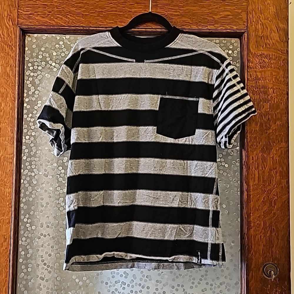 Gray and black striped shirt